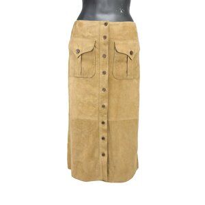 RALPH LAUREN Blue Label Suede Heritage Beige Luxury Boho Western Midi Skirt 38
